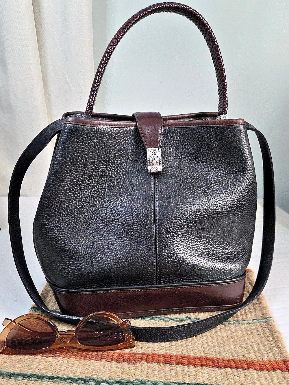 Vintafe Brighton "Emma" Leather Shoulder Bag in Black & Brown